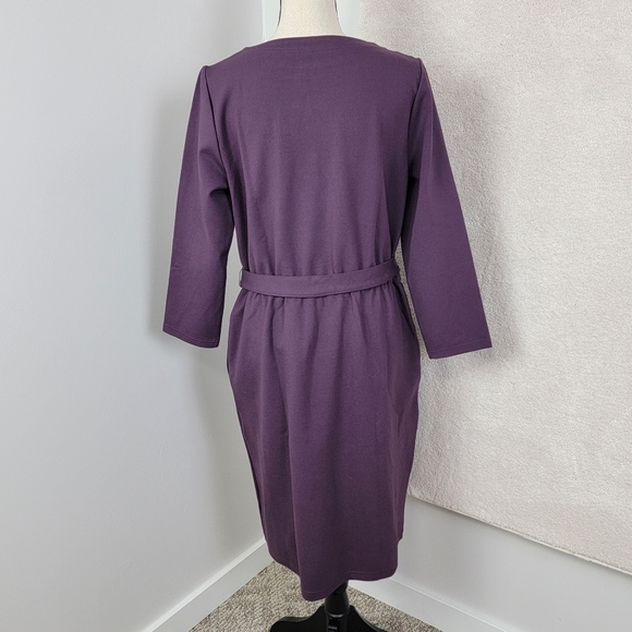 Duluth Trading Co. Elderberry Ponte Pro Knit 3/4 Sleeve Belted Dress Sz M NWOT - Picture 5 of 11